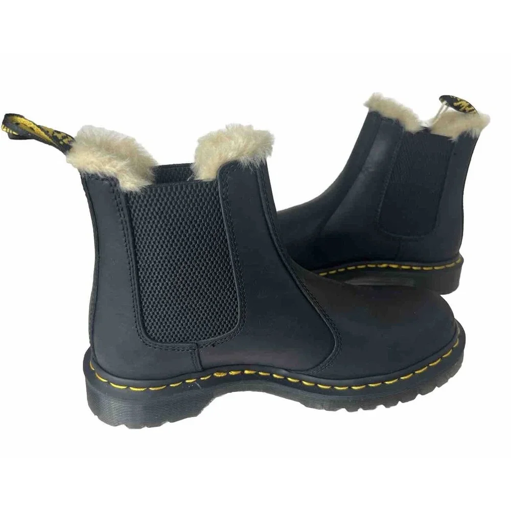 Dr. Martens Black Leather Chelsea Fur-Lined Combat Boot - Picture 5 of 12